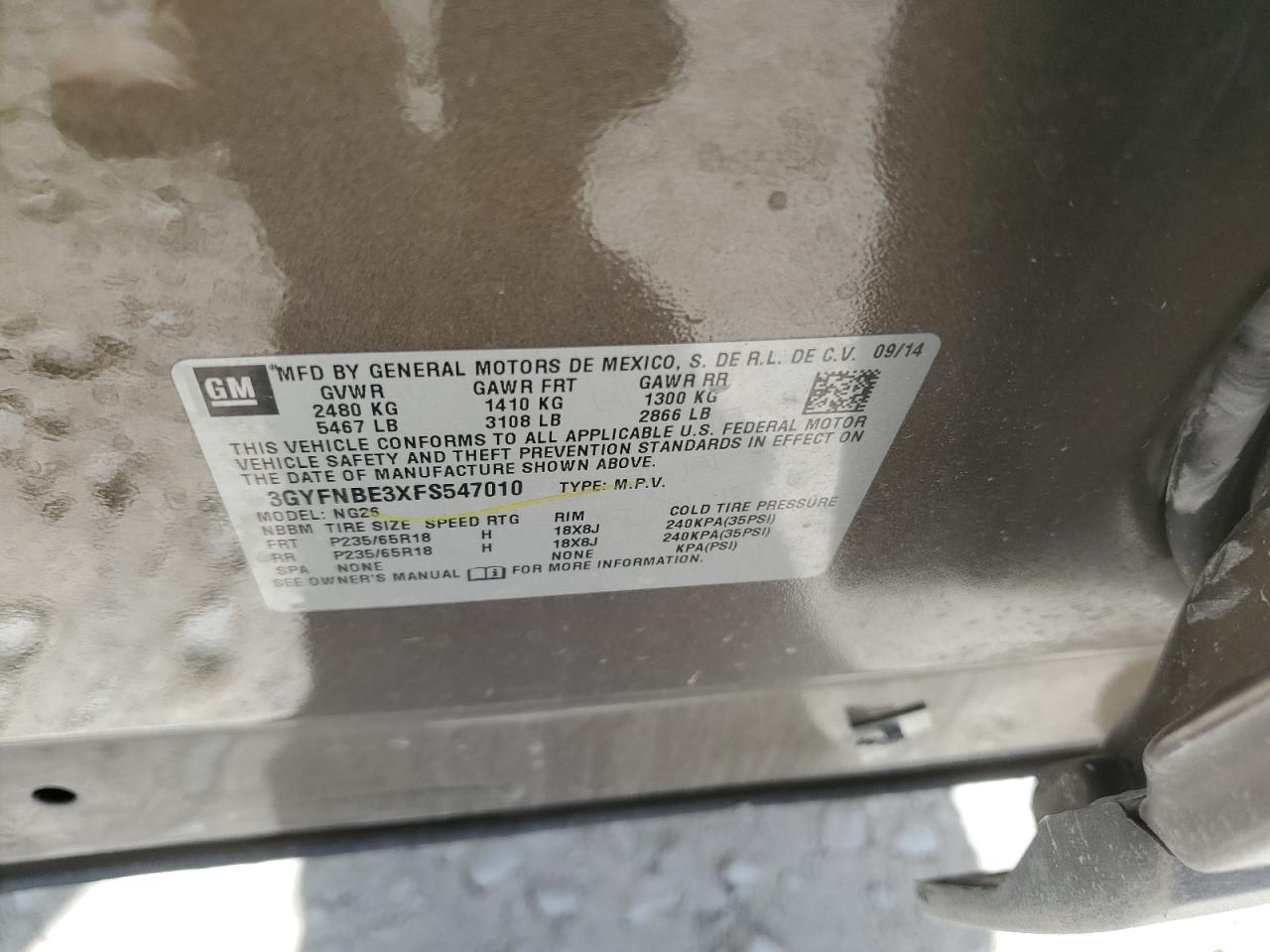 3GYFNBE3XFS547010 2015 Cadillac Srx Luxury Collection