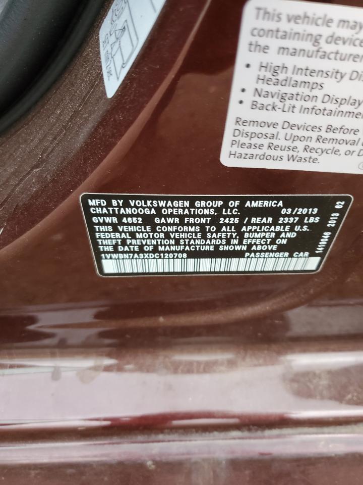 1VWBN7A3XDC120708 2013 Volkswagen Passat Se