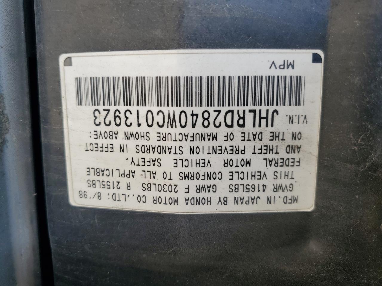 JHLRD2840WC013923 1998 Honda Cr-V Lx