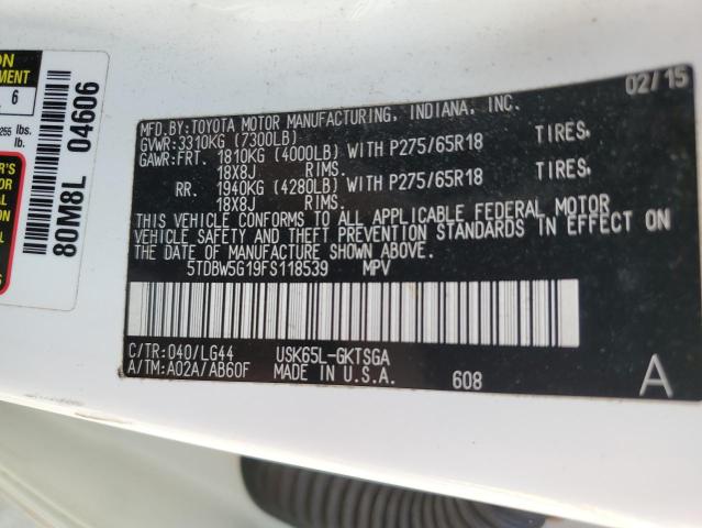 2015 TOYOTA SEQOUIA - 5TDBW5G19FS118539