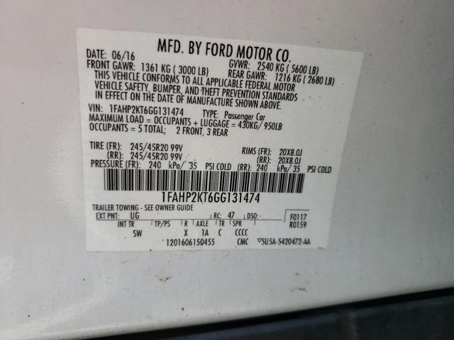 2016 Ford Taurus Sho VIN: 1FAHP2KT6GG131474 Lot: 61459054