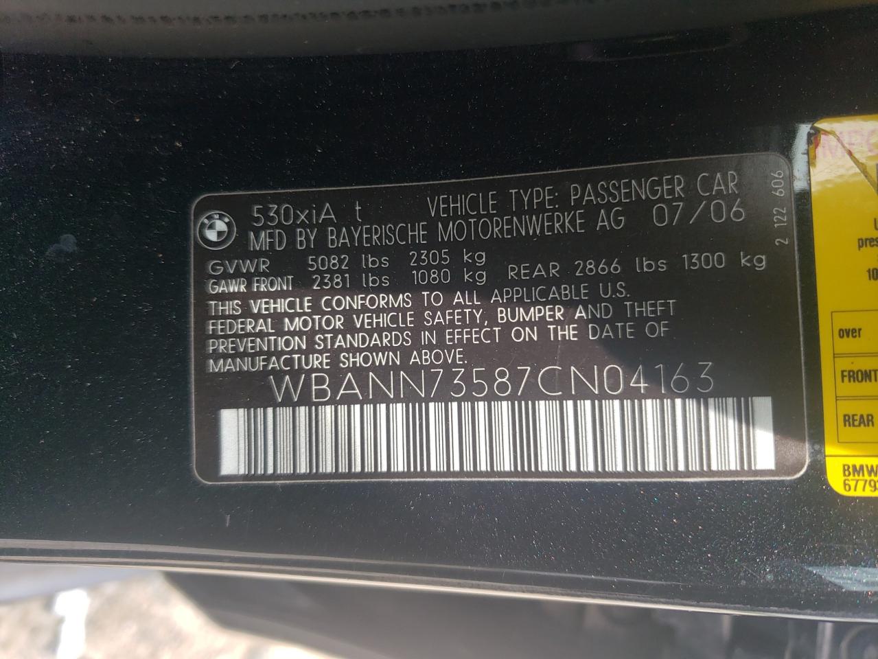 WBANN73587CN04163 2007 BMW 530 Xit