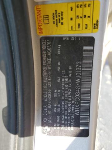 2007 BMW X3 3.0Si VIN: WBXPC93437WJ01973 Lot: 62865884