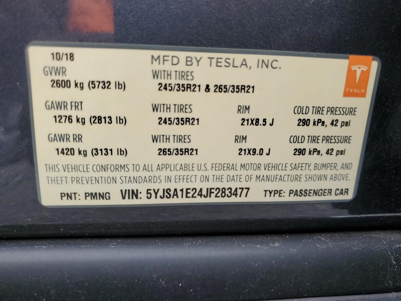 5YJSA1E24JF283477 2018 Tesla Model S