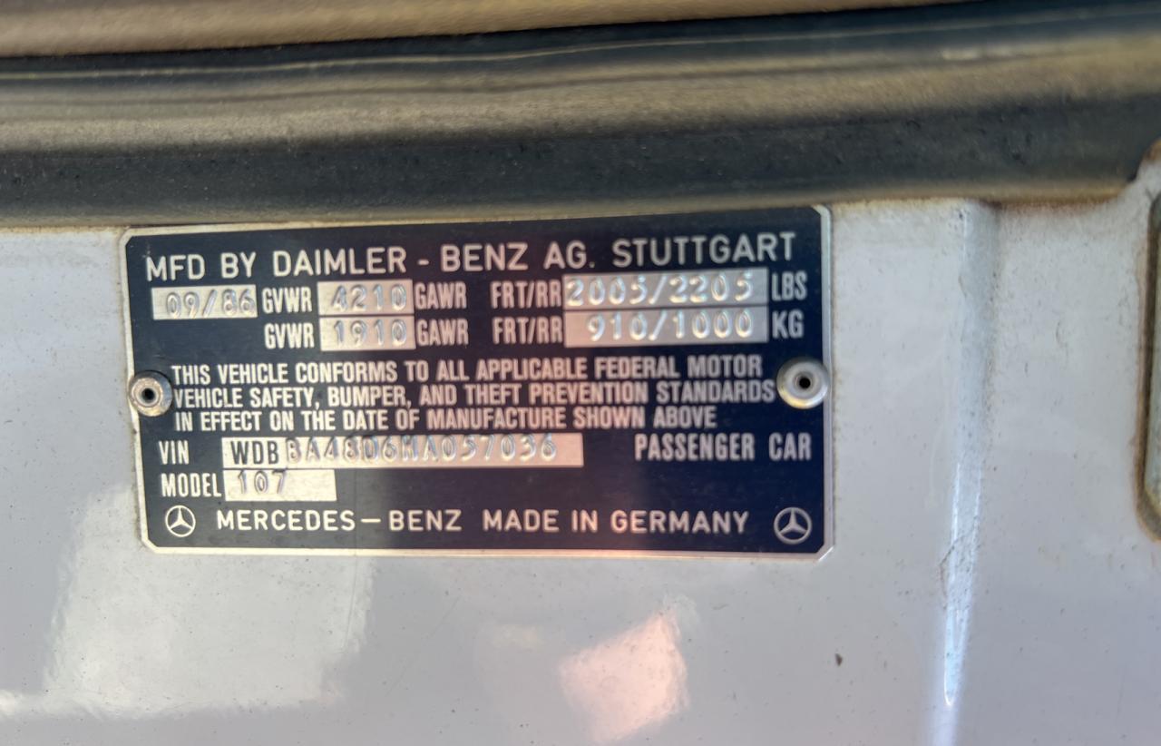 WDBBA4806HA057036 1987 Mercedes-Benz 560Sl