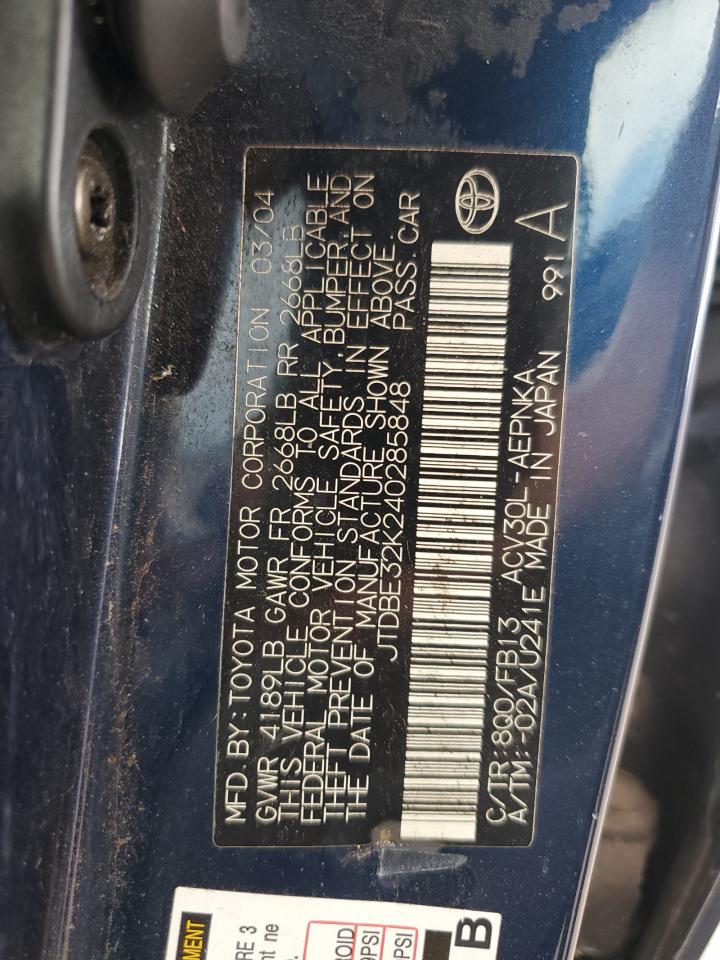 JTDBE32K240285848 2004 Toyota Camry Le