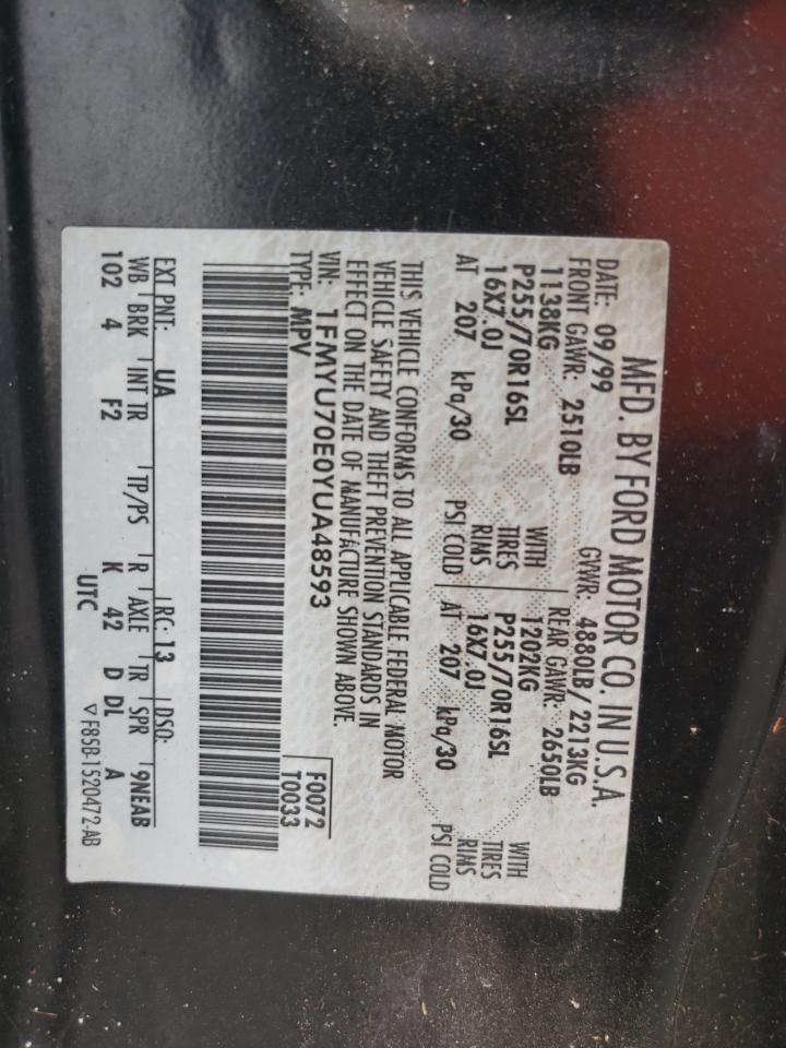 1FMYU70E0YUA48593 2000 Ford Explorer Sport