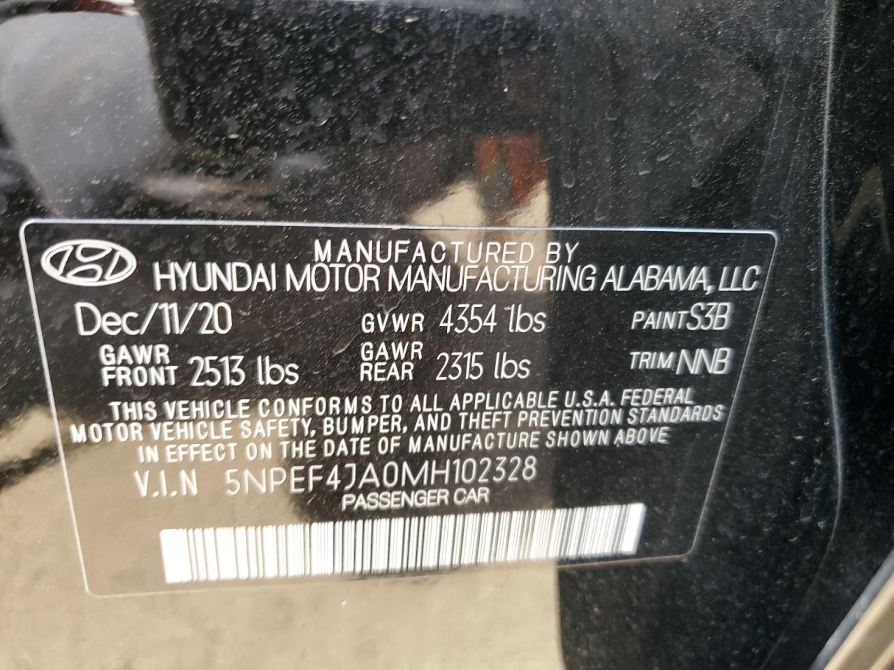 5NPEF4JA0MH102328 2021 Hyundai Sonata Sel