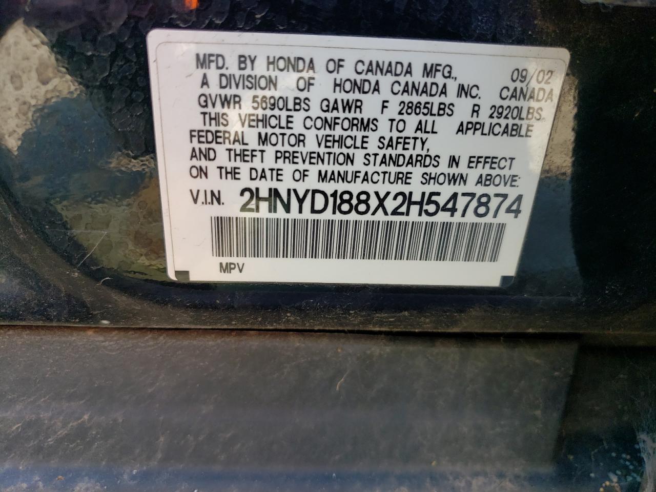 2HNYD188X2H547874 2002 Acura Mdx Touring