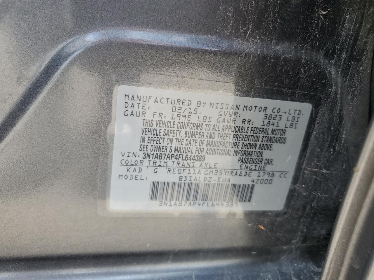 3N1AB7AP4FL644389 2015 Nissan Sentra S