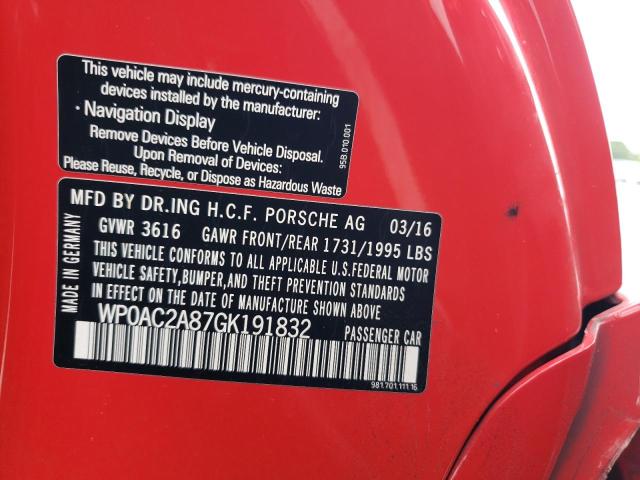 2016 PORSCHE CAYMAN GT4 WP0AC2A87GK191832