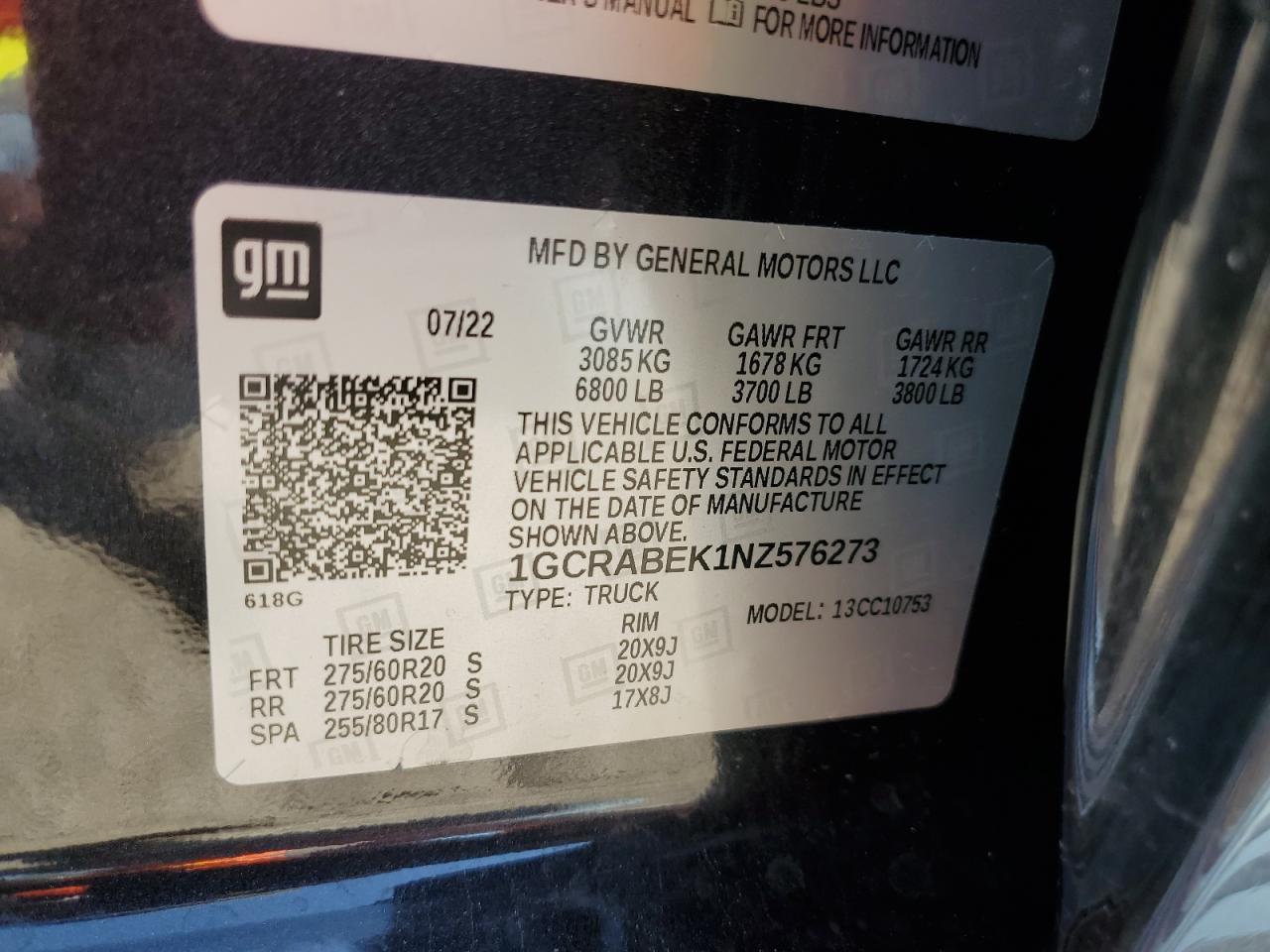 1GCRABEK1NZ576273 2022 Chevrolet Silverado C1500 Custom