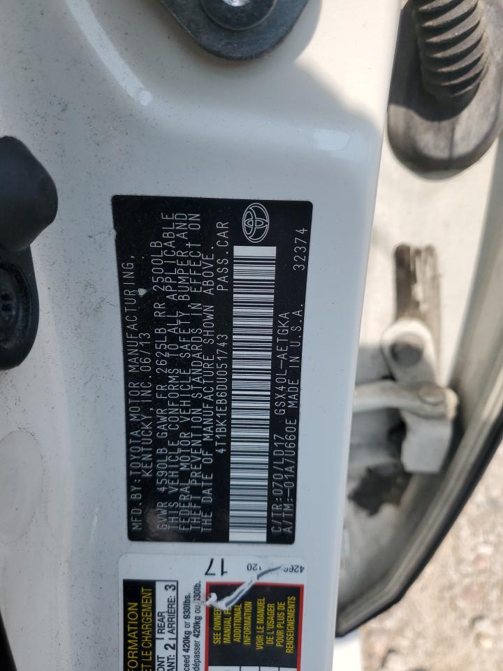 4T1BK1EB6DU051743 2013 Toyota Avalon Base