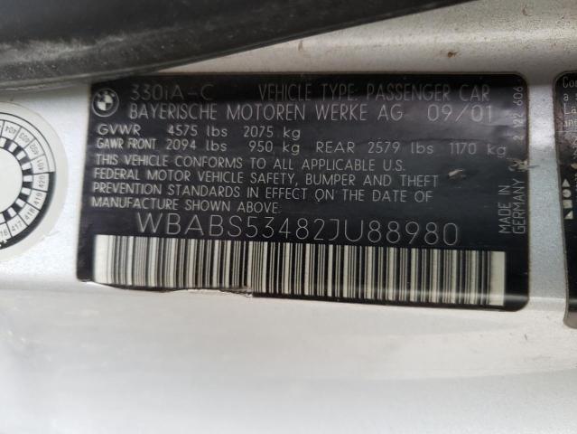 2002 BMW 330 Ci VIN: WBABS53482JU88980 Lot: 61888684