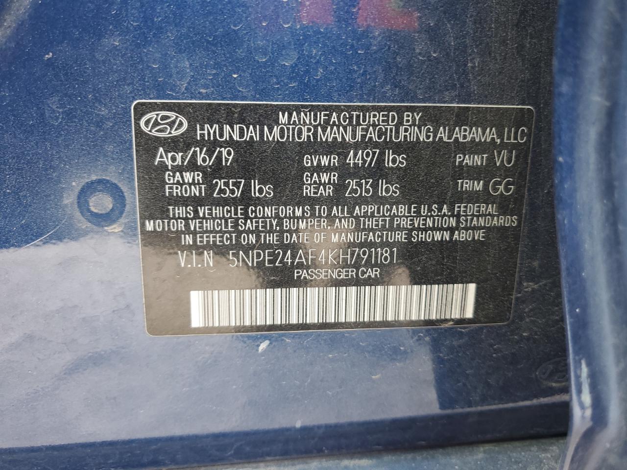 5NPE24AF4KH791181 2019 Hyundai Sonata Se