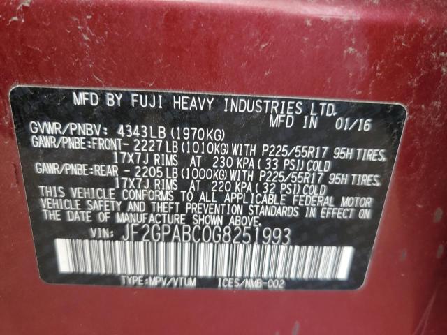2016 SUBARU CROSSTREK - JF2GPABC0G8251993
