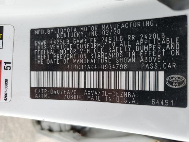 VIN 4T1C11AK4LU934798 2020 Toyota Camry, LE no.12