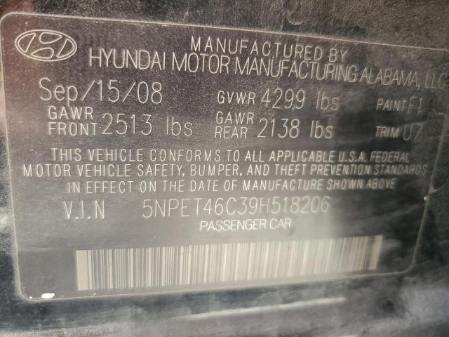 2009 Hyundai Sonata Gls VIN: 5NPET46C39H518206 Lot: 53704284
