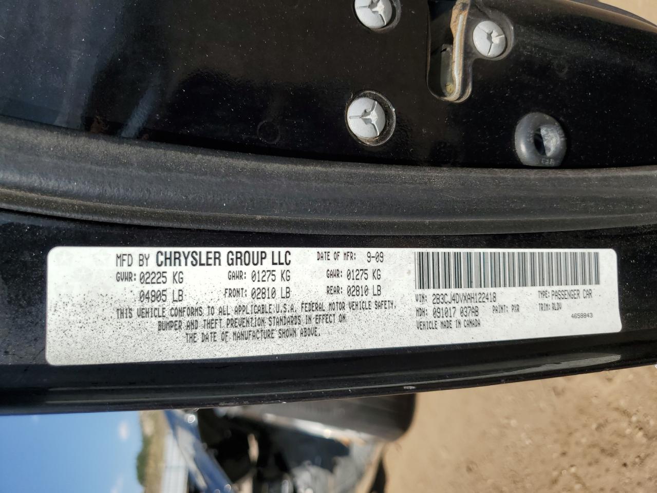 2B3CJ4DVXAH122418 2010 Dodge Challenger Se