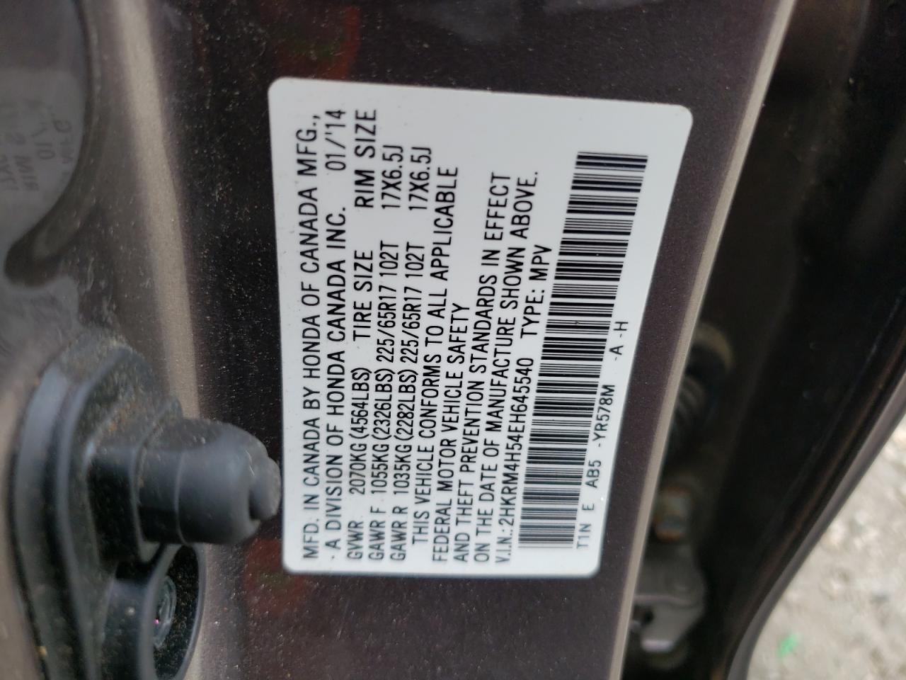 2HKRM4H54EH645540 2014 Honda Cr-V Ex