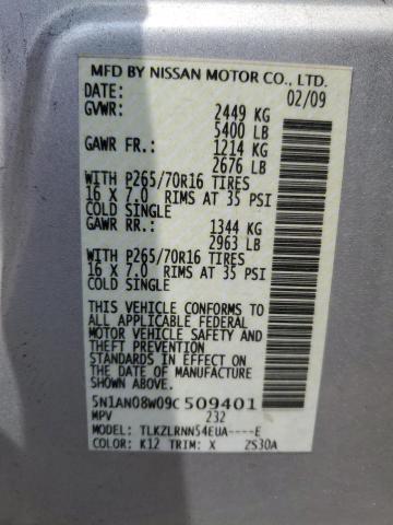 2009 Nissan Xterra Off Road VIN: 5N1AN08W09C509401 Lot: 62121644