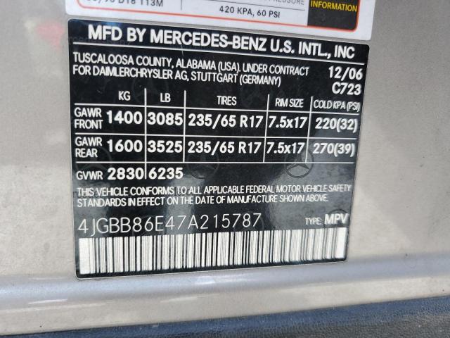 2007 Mercedes-Benz Ml 350 VIN: 4JGBB86E47A215787 Lot: 61576754