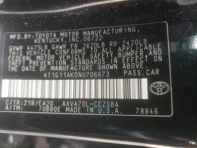 VIN 4T1G11AK0NU706673 2022 Toyota Camry, SE no.12