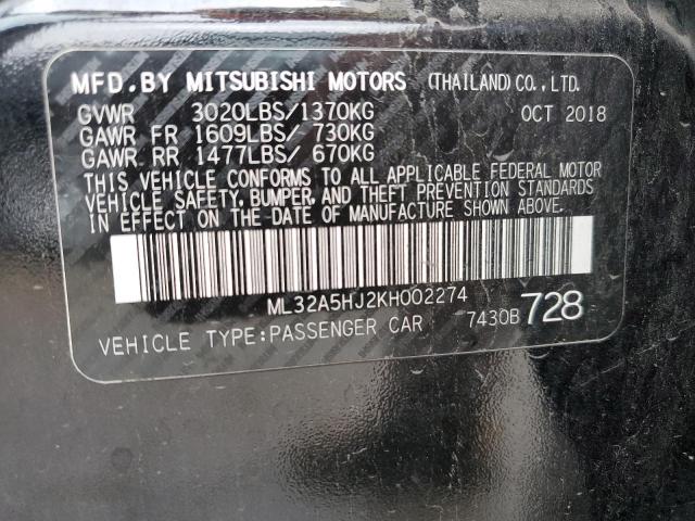 2019 MITSUBISHI MIRAGE LE ML32A5HJ2KH002274