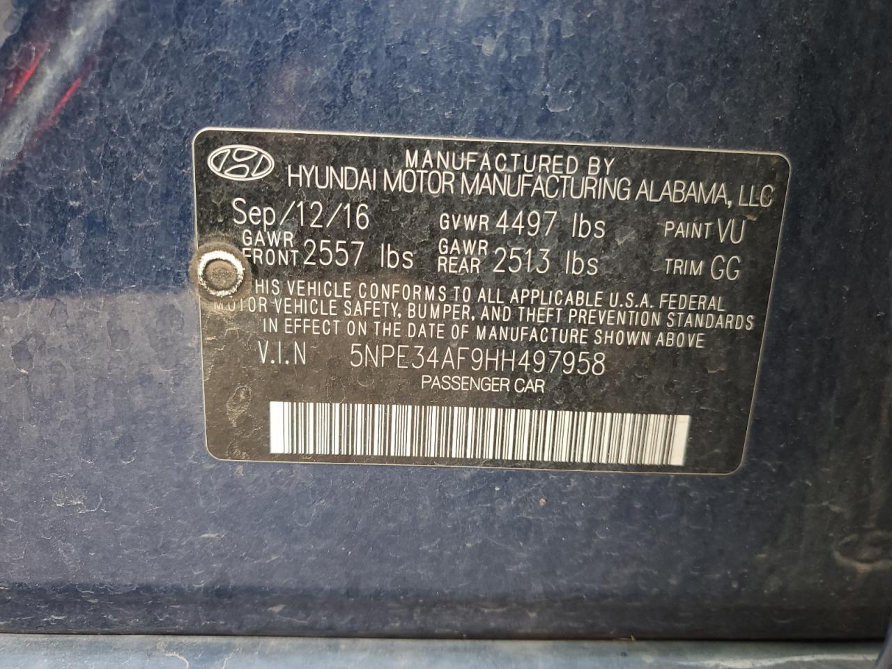 5NPE34AF9HH497958 2017 Hyundai Sonata Sport