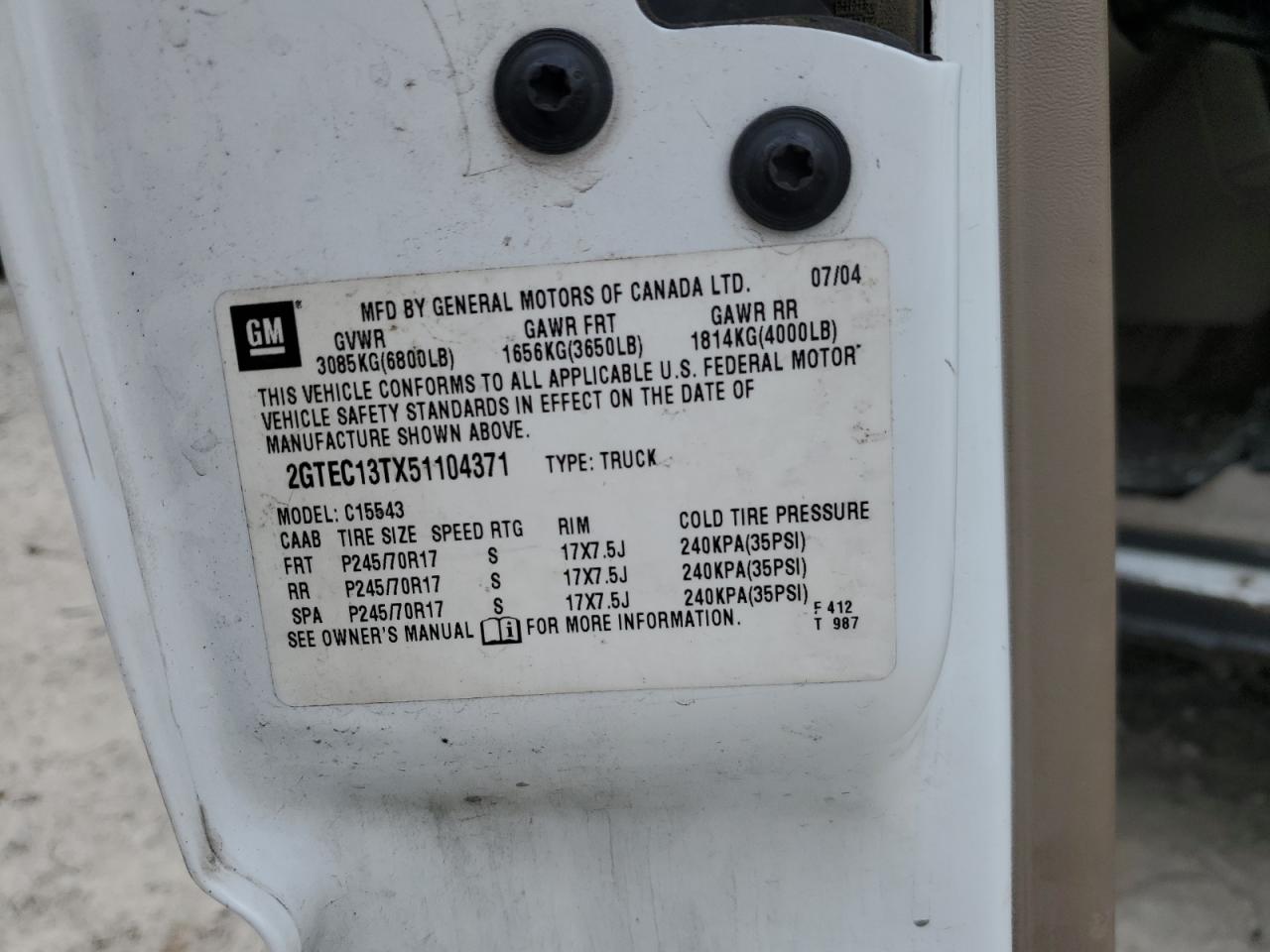 2GTEC13TX51104371 2005 GMC New Sierra C1500