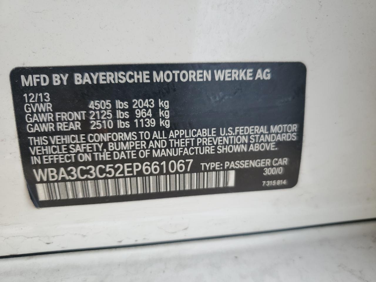 WBA3C3C52EP661067 2014 BMW 320 I xDrive