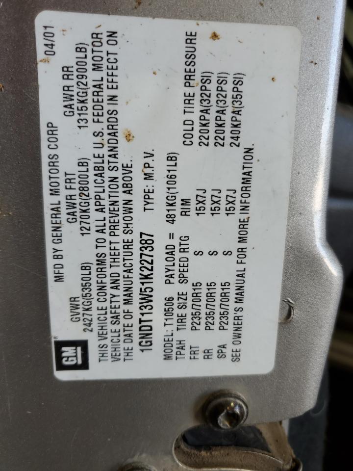 1GNDT13W51K227387 2001 Chevrolet Blazer