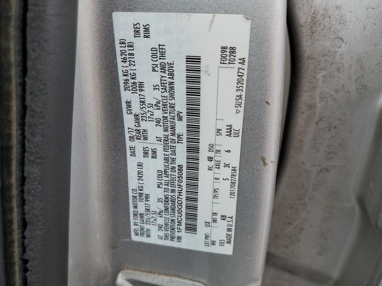 1FMCU0GD7HUF05088 2017 Ford Escape Se