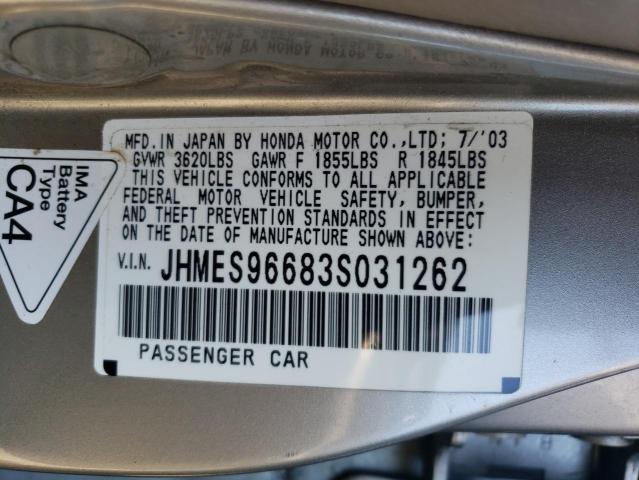 2003 Honda Civic Hybrid VIN: JHMES96683S031262 Lot: 62111984