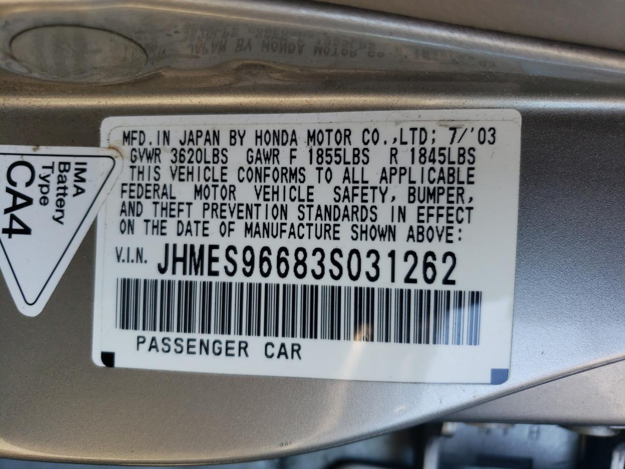 JHMES96683S031262 2003 Honda Civic Hybrid