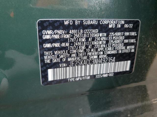 2022 SUBARU FORESTER JF2SKACC3NH492354