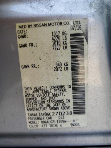 2016 NISSAN ALTIMA 2.5 - 1N4AL3AP0GC270238