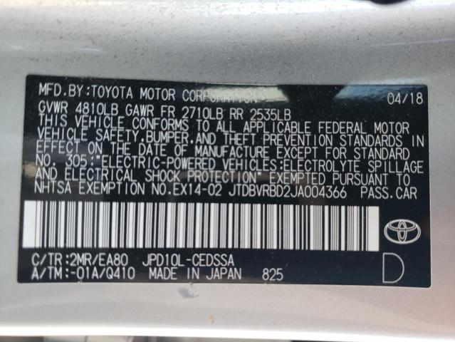 2018 Toyota Mirai VIN: JTDBVRBD2JA004366 Lot: 62945824