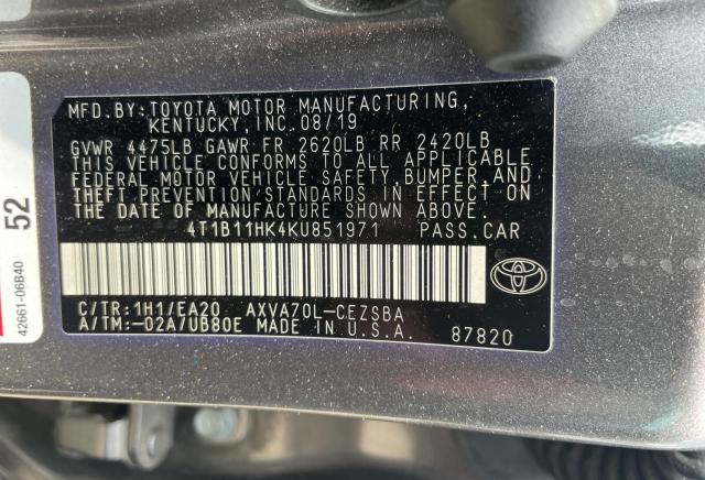 VIN 4T1B11HK4KU851971 2019 Toyota Camry, L no.10