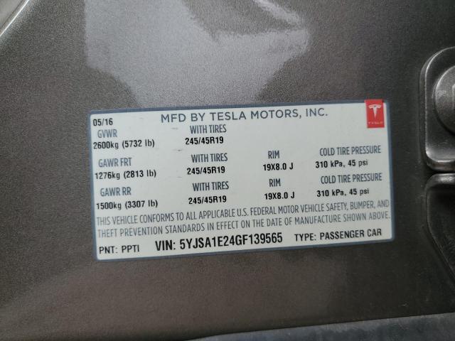 2016 Tesla Model S VIN: 5YJSA1E24GF139565 Lot: 62543654