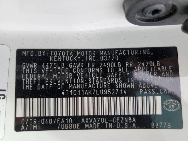 VIN 4T1C11AK7LU952714 2020 Toyota Camry, LE no.12