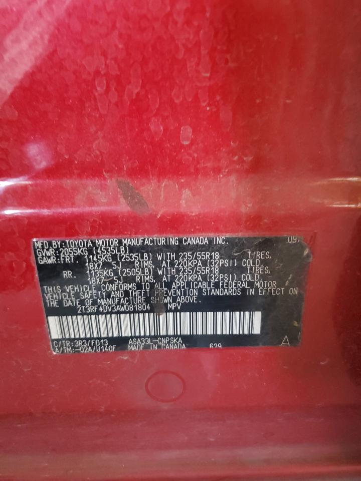 2T3RF4DV3AW081804 2010 Toyota Rav4 Sport