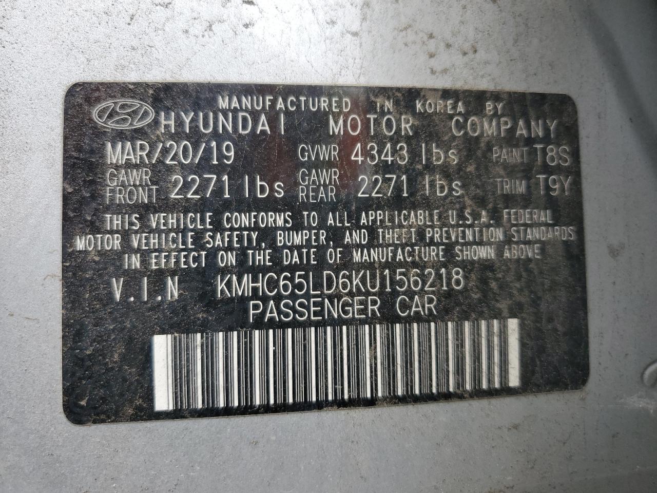 KMHC65LD6KU156218 2019 Hyundai Ioniq