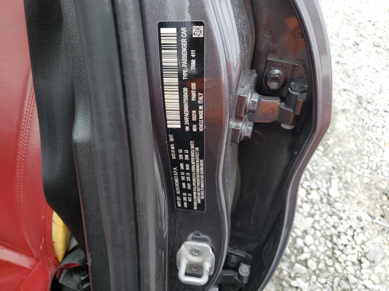 ZARFAEBN0H7556430 2017 Alfa Romeo Giulia