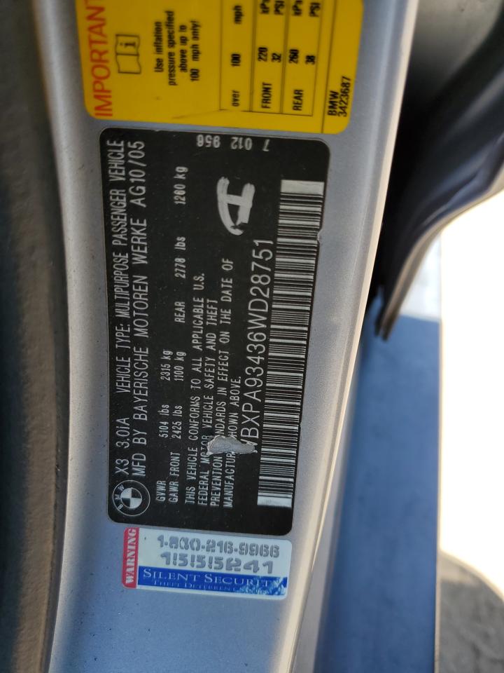 WBXPA93436WD28751 2006 BMW X3 3.0I