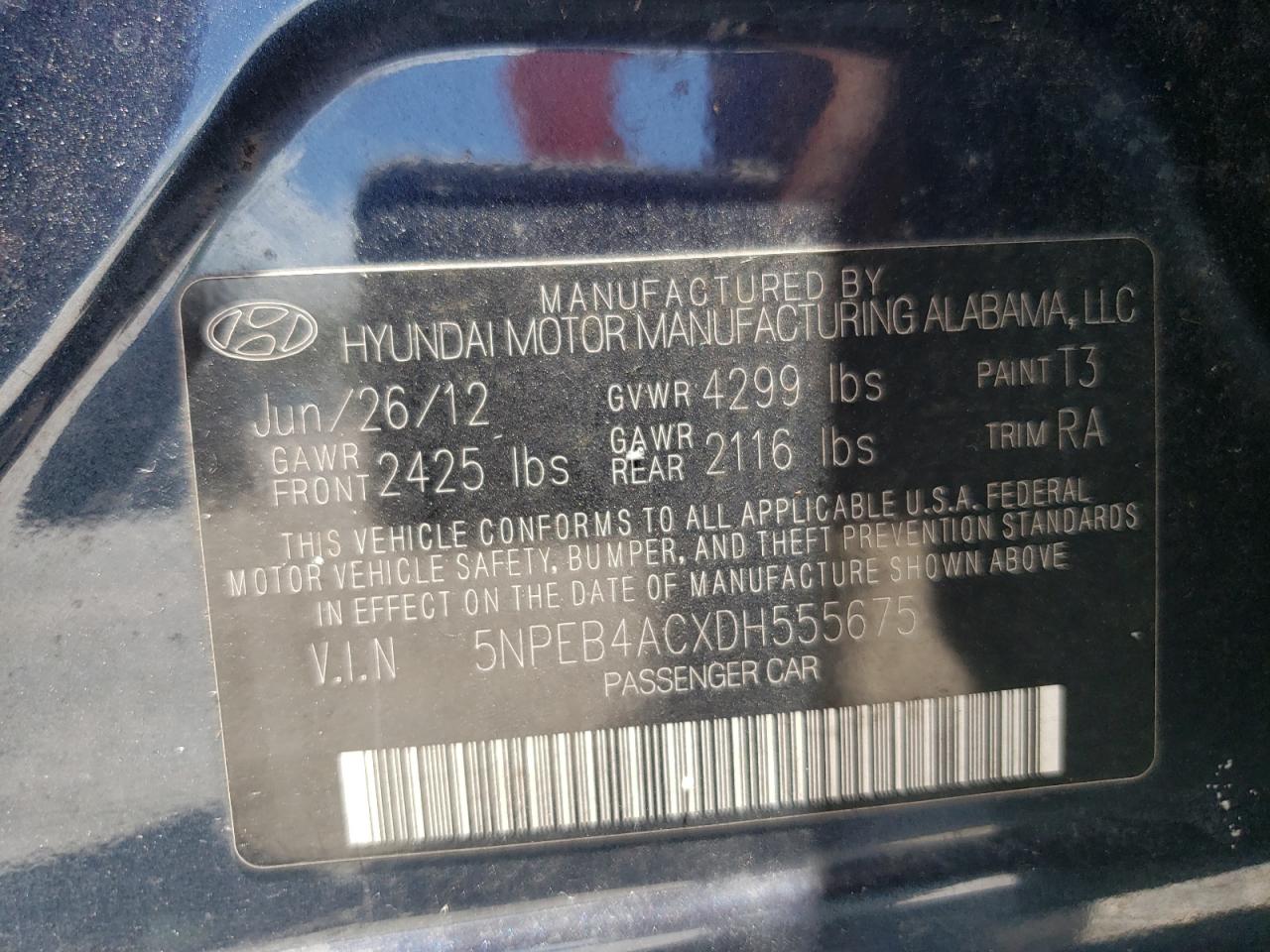 5NPEB4ACXDH555675 2013 Hyundai Sonata Gls