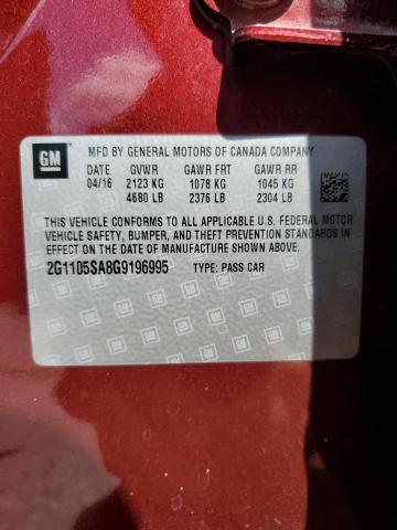 2016 Chevrolet Impala Lt VIN: 2G1105SA8G9196995 Lot: 61907374