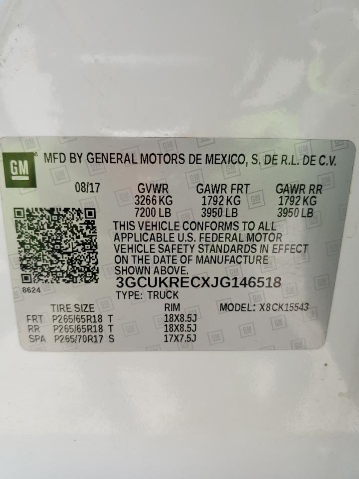 3GCUKRECXJG146518 2018 Chevrolet Silverado K1500 Lt