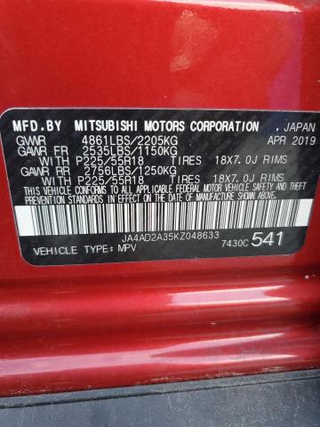 2019 Mitsubishi Outlander Es VIN: JA4AD2A35KZ048633 Lot: 61729794