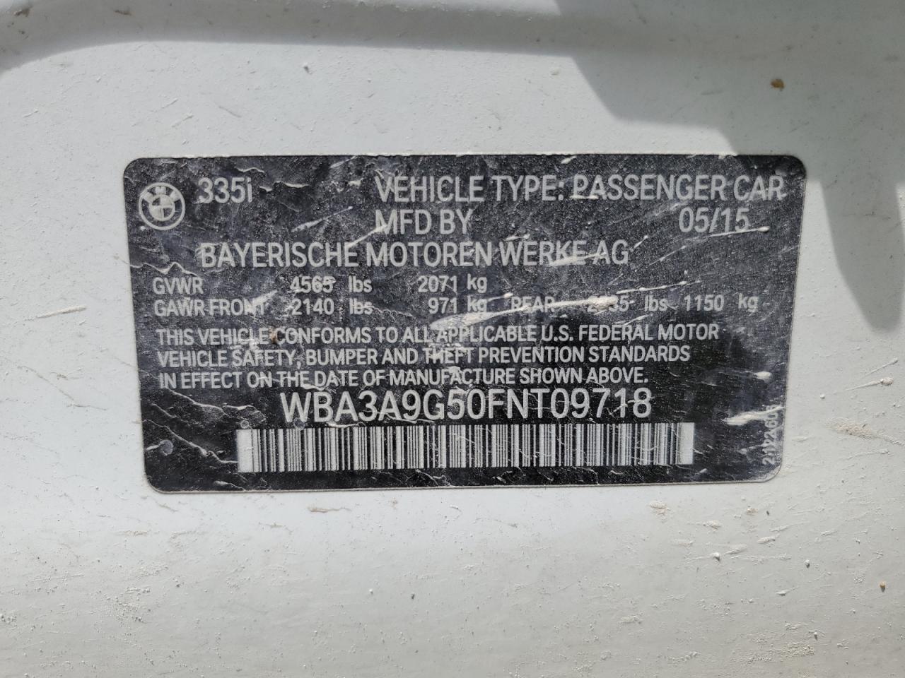 WBA3A9G50FNT09718 2015 BMW 335 I